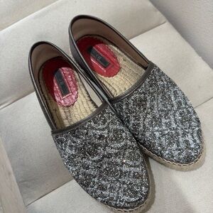 Carolina Herrera Silver Glitter Espadrille Flats